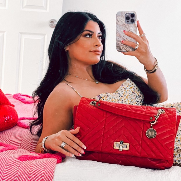 SOLD LANVIN HAPPY red quilted flap bag gold chain large - Picture 16 of 16